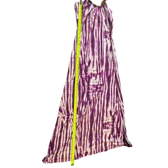 Purple Tie-Dye Halter‎ Maxi Dress S  Wood Beaded Neckline Beachy Boho  Hippie - Picture 2 of 9